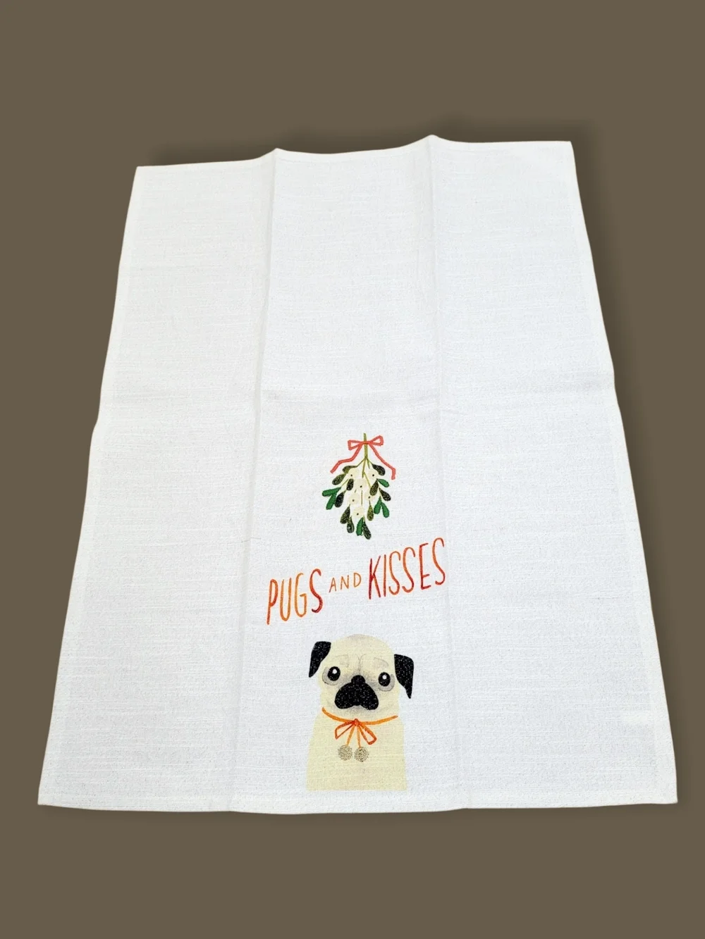 NWT Anthropologie x Quill & Fox PUGS AND KISSES Holiday Christmas Kitchen Towel